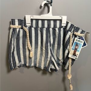 Rewash High Waist Blue and White Striped Shorts